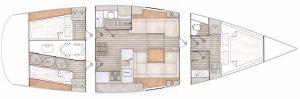 Contest 42CS layout, 2 cabins, 1 storage compartment and 1 bed
