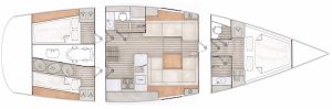 Contest 42CS layout, 2 cabins, 1 storage compartment and 1 bed