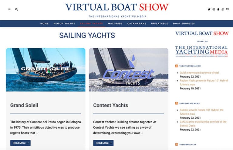 New Virtual Boat Show sailing yachts page