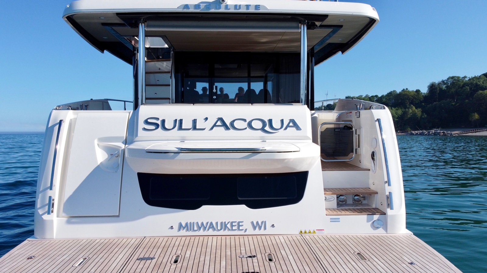 The long distance cruise of Absolute Sull'Acqua Sull'Acqua transom